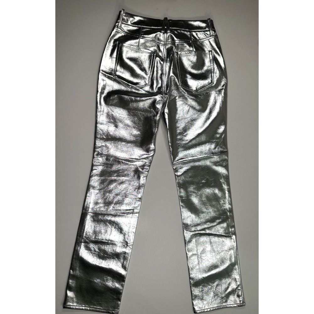 Good American Faux Leather Good Icon Straight Pants in Silver Metallic Size 6/28 - Picture 2 of 7
